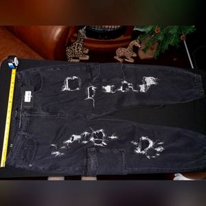Womens 2XL Black denim cargo joggers.